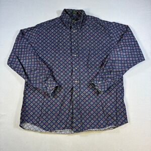 Club Room Men's Large Navy Blue Geometric Diamond Print Button Down Shirt
